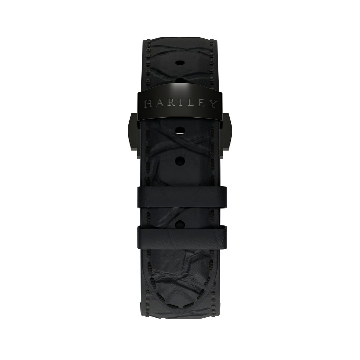 BLACK CROCODILE EMBOSSED LEATHER STRAP WITH BLACK BUCKLE