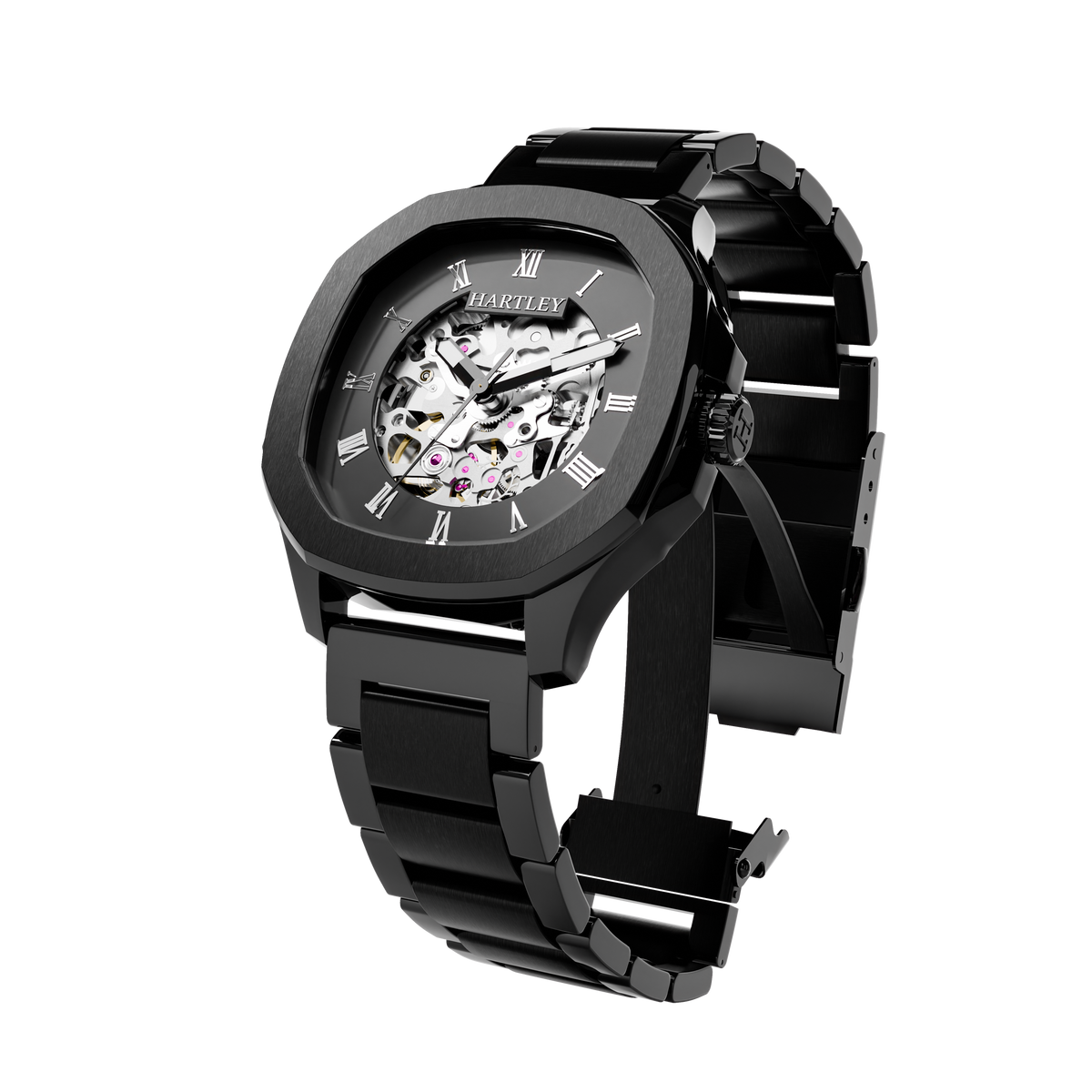 HARTLEY LEGACY BLACK STEEL BRACELET ANGLED VIEW