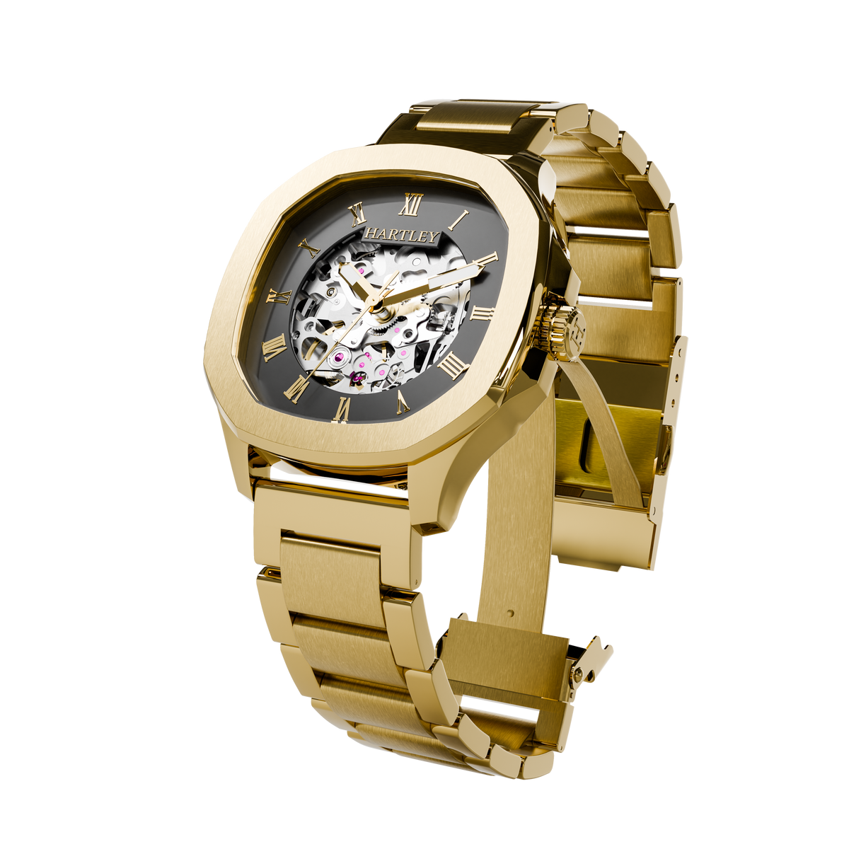 HARTLEY LEGACY GOLD STEEL BRACELET ANGLED VIEW